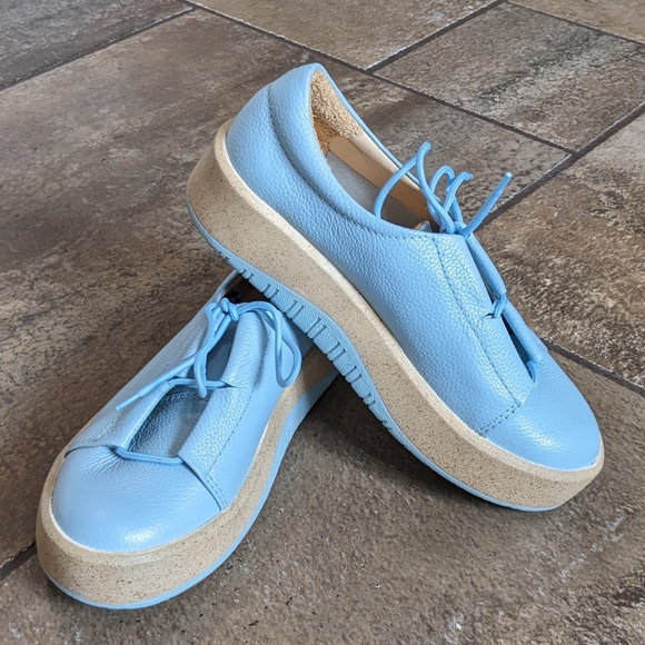 Made In Peru Ego Leather Platform Lace Up Sneaker Shoes Size 5.5/6 Blue - Picture 6 of 15